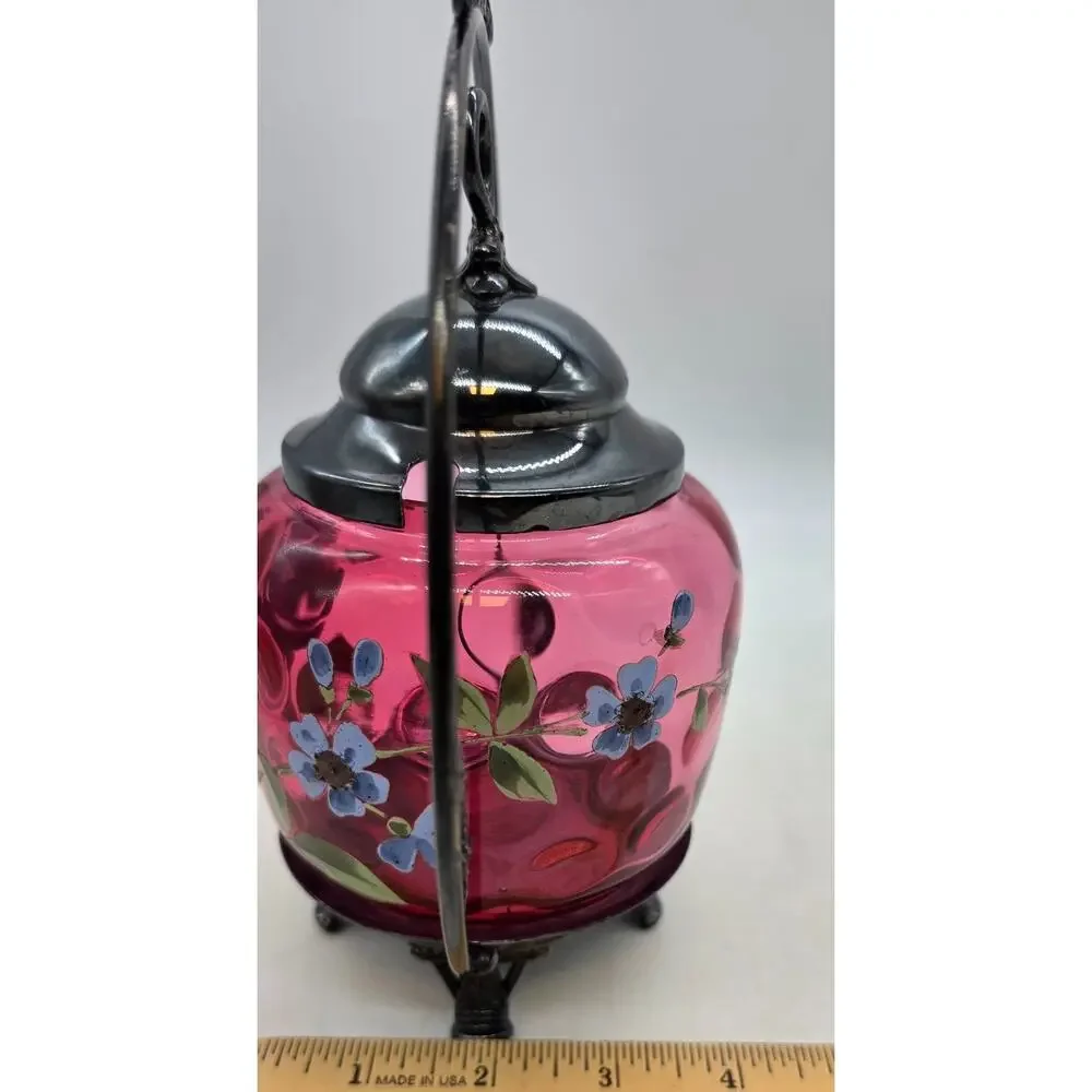 VICTORIAN CRANBERRY IVT DECORATED PICKLE CASTOR FLORAL & LEAF DECORATION